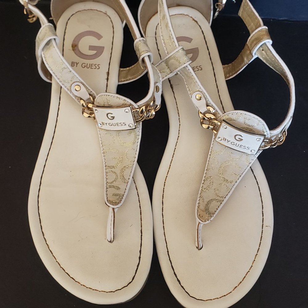 G by Guess Jettson Gladiator Sandals Size 7.5 White Gold Buckle